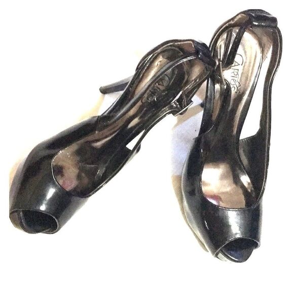 Carlos patent leather peep toe heels  5M - Picture 1 of 7